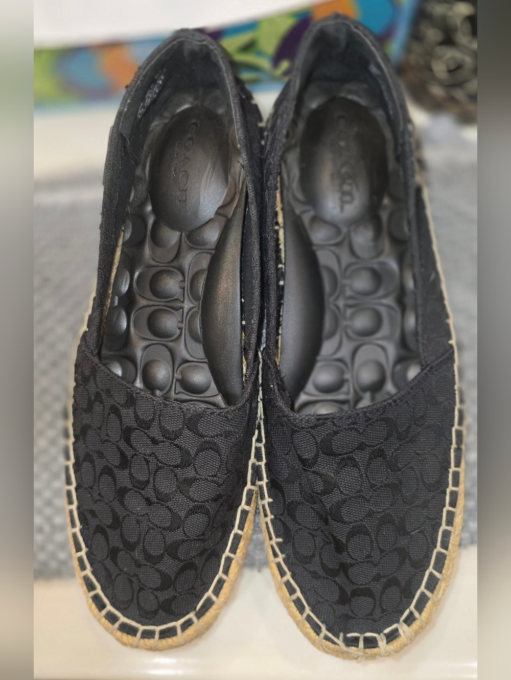 Coach Black Signature Jacquard Espadrille Flats